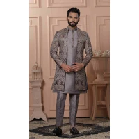 Men Silk Figure Embroidery Mens Wear Indo Western Grayinsh New - 13277211923