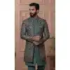 Men Mens Wear Indo Western Georgette Sequence Embroidery Pastel Green Plus Size