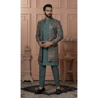 Men Mens Wear Indo Western Georgette Sequence Embroidery Pastel Green - 13277211924