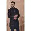 Men Mens Wear Indo Western Navy Blue Velvet Embroidery Plus Size