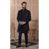 Men Mens Wear Indo Western Navy Blue Velvet Embroidery Plus Size