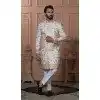 Men Silk embroidery Mens Wear Indo Western White Plus Size