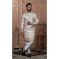 Men Silk embroidery Mens Wear Indo Western White - 13277211926