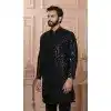 Men Black Mens Wear Indo Western Imported Sequence Embroidery Plus Size