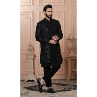 Men Black Mens Wear Indo Western Imported Sequence Embroidery - 13277211927