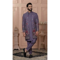 Men Georgette Sequence Embroidery Mens Wear Indo Western Purple - 13277211928