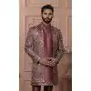 Men Silk Multi Color Embroidery Mens Wear Indo Western Rustish Pink Plus Size