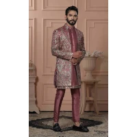 Men Silk Multi Color Embroidery Mens Wear Indo Western Rustish Pink - 13277211929