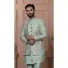 Men Soft Silk Figure Embroidery Mens Wear Indo Western Pista Green Plus Size