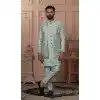 Men Soft Silk Figure Embroidery Mens Wear Indo Western Pista Green Plus Size