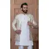 Men Cream Malai sartin mebroidery Mens Wear Indo Western Plus Size