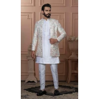 Men Cream Malai sartin mebroidery Mens Wear Indo Western - 13277211931