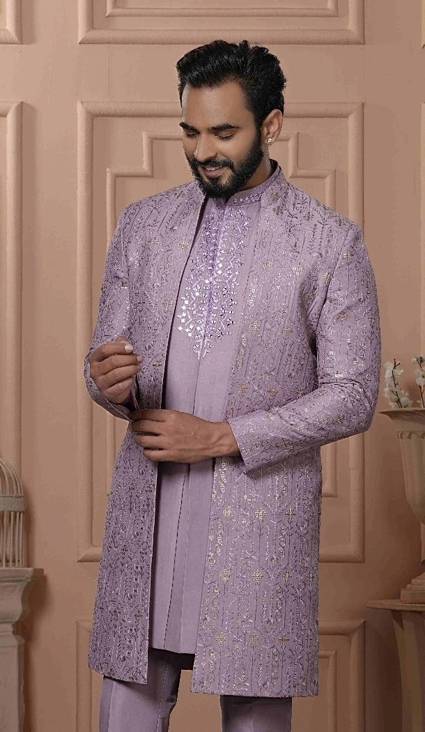 Mens Wear Indo Western Soft Silk Sequnce Embroidery Blush pink - 13277211934
