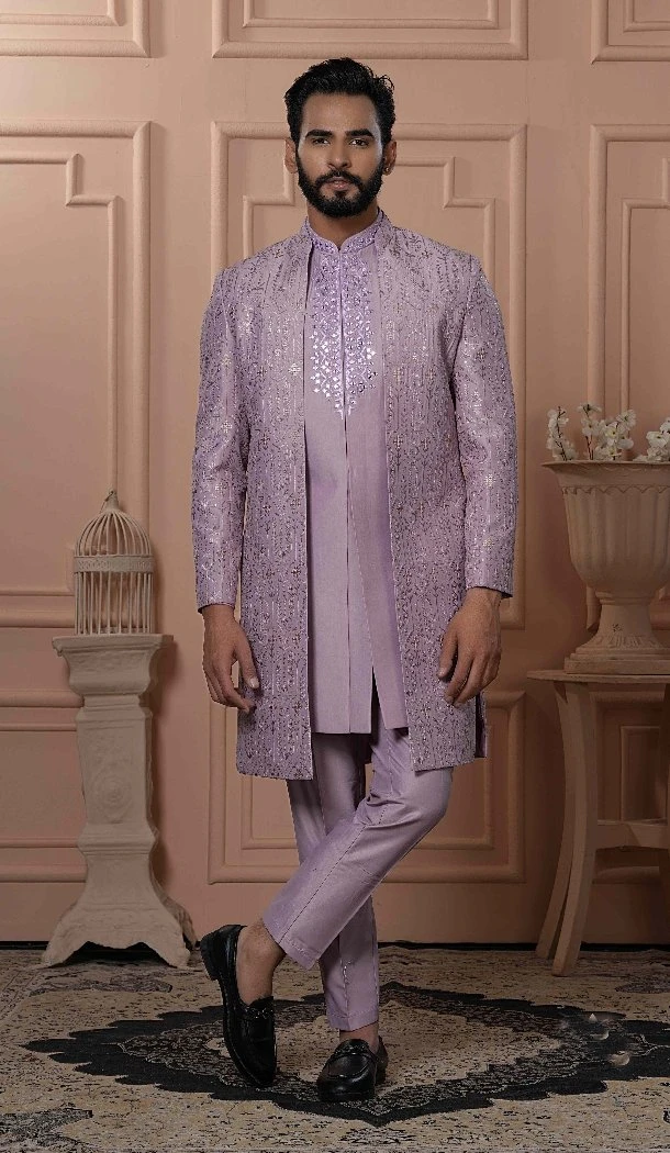 Mens Wear Indo Western Soft Silk Sequnce Embroidery Blush pink - 13277211934