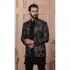 Men Velvet Embroidery Jade Black Mens Wear Indo Western Plus Size
