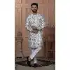 Men Soft Silk Figure Embroidery White Mens Wear Indo Western Plus Size