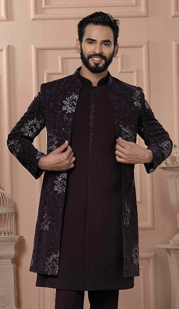 Men Imported Embroidery Mens Wear Indo Western Wine - 13277211937