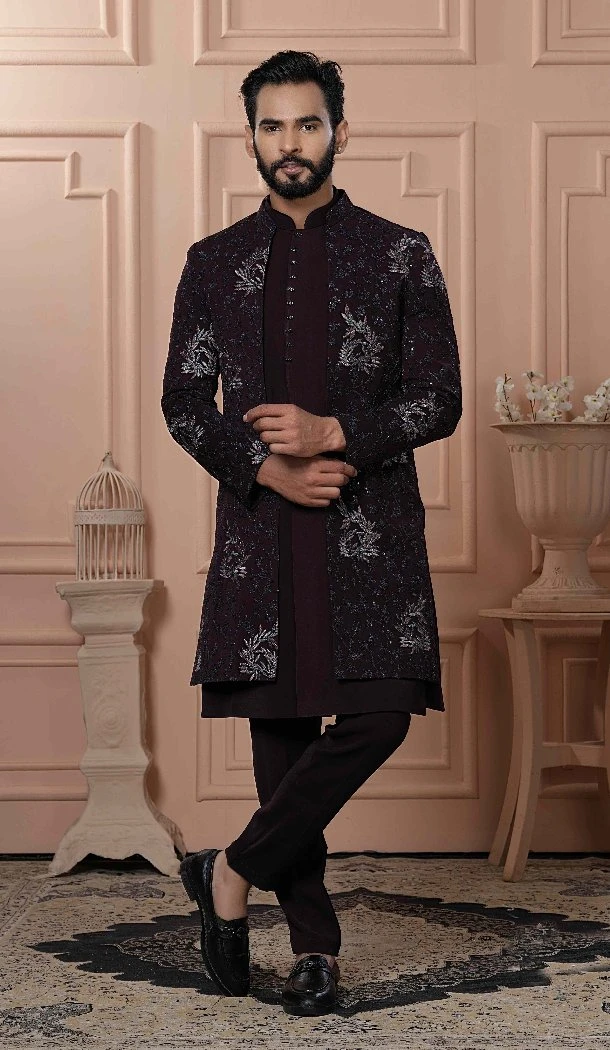 Men Imported Embroidery Mens Wear Indo Western Wine - 13277211937