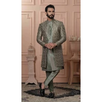 Mens Wear Indo Western Silk embroidery Mendi Green - 13277211938