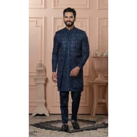 Men Sequence Embroidery Peacock blue Mens Wear Indo Western - 13277211940
