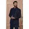 Mens Wear Indo Western Navy Blue Velvet Embroidery Plus Size
