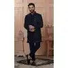 Mens Wear Indo Western Navy Blue Velvet Embroidery Plus Size