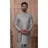 Men Silk embroidery Mens Wear Indo Western Gray Plus Size