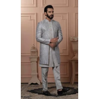 Men Silk embroidery Mens Wear Indo Western Gray - 13277211943