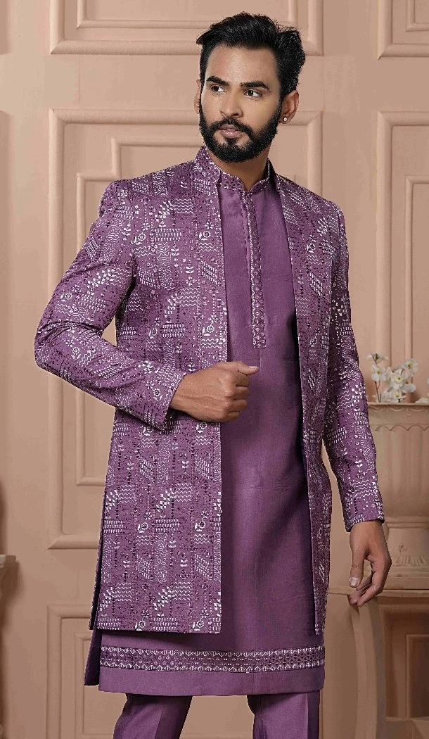 Men Silk embroidery Magenta Pink Mens Wear Indo Western - 13277211944