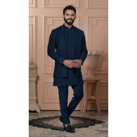 Mens Wear Indo Western Peacock blue Imported Embroidery - 13277211945