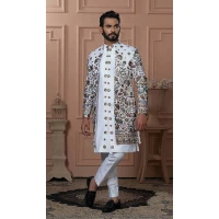 Men Silk embroidery White Mens Wear Indo Western - 13277211946