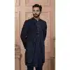 Men Imported Embroidery Mens Wear Indo Western Navy Blue Plus Size