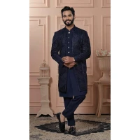 Men Imported Embroidery Mens Wear Indo Western Navy Blue - 13277211947