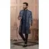 Men Silk Shaded Bids Work Embroidery Shaded Blue Mens Wear Indo Western Plus Size