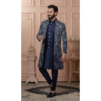 Men Silk Shaded Bids Work Embroidery Shaded Blue Mens Wear Indo Western - 13277211950