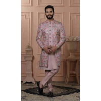 Mens Wear Indo Western Silk embroidery Magenta Pink - 13277211954