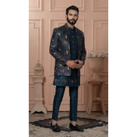 Men Silk embroidery Mens Wear Indo Western Peacock Rama - 13277211955