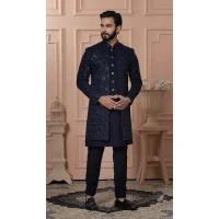 Mens Wear Indo Western Navy Blue Imported Embroidery - 13277211957