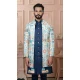 Mens Wear Indo Western Light Sky Multiu color Silk Position Print - 13277211958