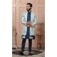 Mens Wear Indo Western Light Sky Multiu color Silk Position Print - 13277211958