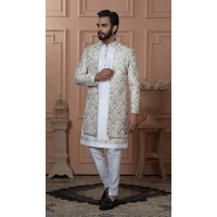 Men Off white Mens Wear Indo Western Silk embroidery - 13277211961