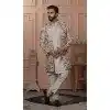 Men Beige Soft Silk Foil Embroidery Mens Wear Indo Western Plus Size
