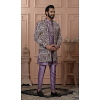Men Georgette Sequence Embroidery Mens Wear Indo Western Majenta - 13277211964