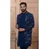 Men Imported Embroidery Peacock blue Mens Wear Indo Western Plus Size
