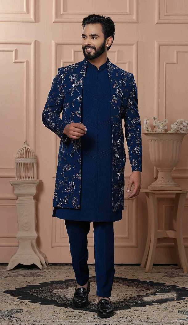 Men Imported Embroidery Peacock blue Mens Wear Indo Western - 13277211965