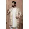 Men Cream Mens Wear Indo Western Silk Position Print Plus Size