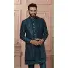 Mens Wear Indo Western Rama Blue Silk embroidery Plus Size