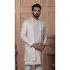 Men Pastel beige Soft Silk Embroidery Mens Wear Indo Western Plus Size