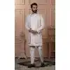 Men Pastel beige Soft Silk Embroidery Mens Wear Indo Western Plus Size