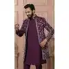 Mens Wear Indo Western Wine Soft Silk Embroidery Plus Size